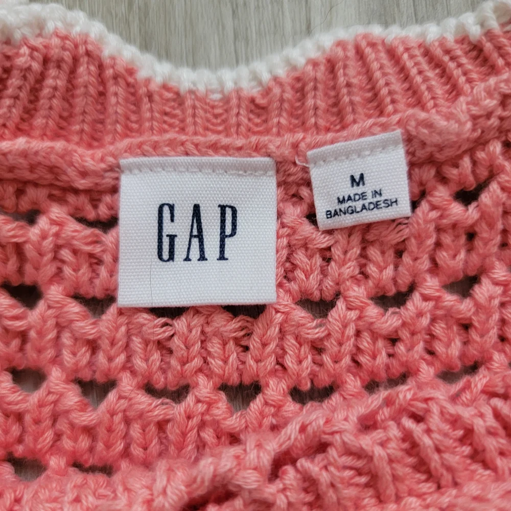 GAP Pink and White Crochet Stripe Sweater - Picture 2 of 5